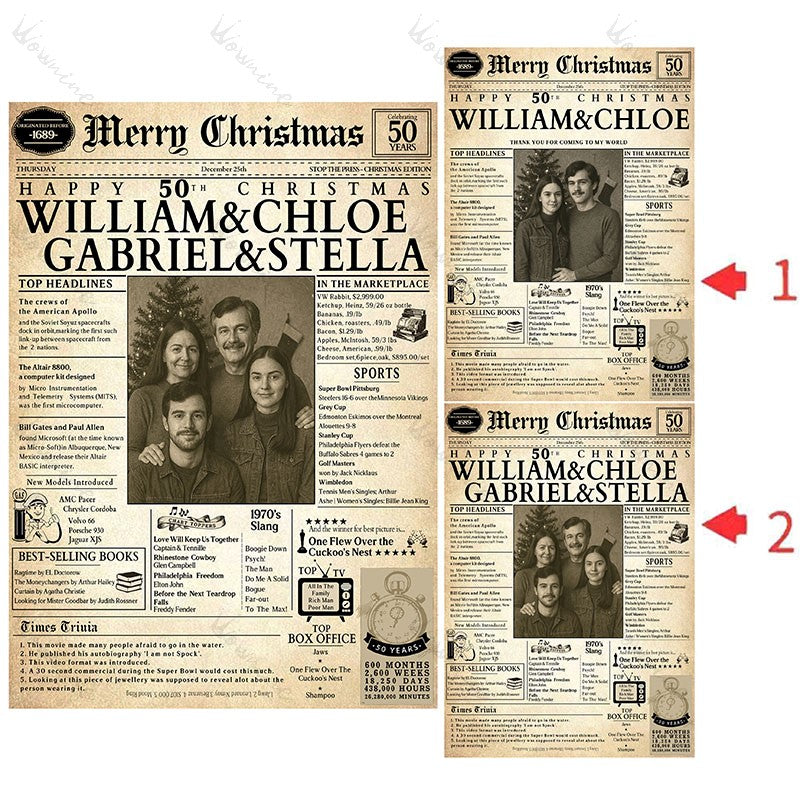 Customizable Vintage Newspaper Christmas Holographic Card