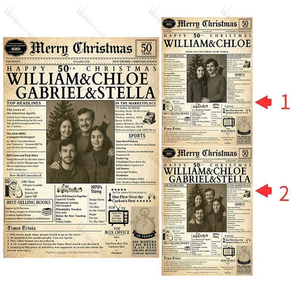 Customizable Vintage Newspaper Christmas Holographic Card